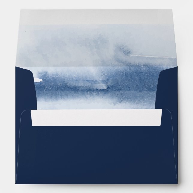 Modern Watercolor | Blue Wedding Invitation Envelope (Back (Bottom))