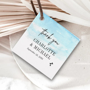 Modern Watercolor Blue Wedding Thank You Favour Tags