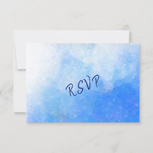 Modern Watercolor Blue White Greek Wedding RSVP (Front)