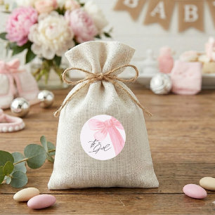 Modern Watercolor Blush Pink Bow Its a Girl Classic Round Sticker
