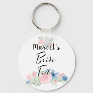 Modern Watercolor Blush Pink Bride Tribe Key Ring