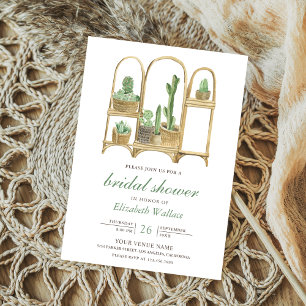 Modern Watercolor Boho Cactus Bridal Shower Invitation