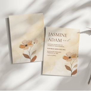 Modern Watercolor Boho Floral Autumn Wedding Invitation