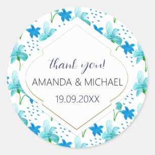 Modern Watercolor Boho Iris Blue Abstract Classic Round Sticker