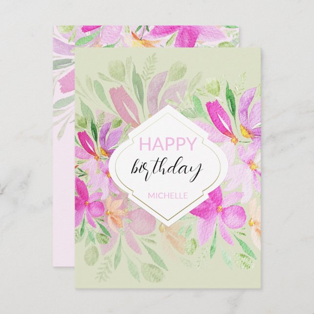 Modern Watercolor Boho Lilac Floral Card (Front/Back)