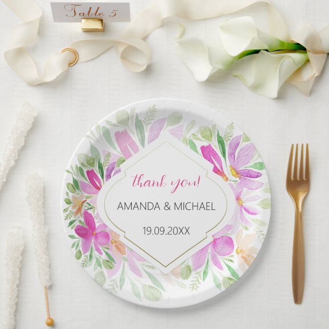 Modern Watercolor Boho Lilac Floral  Paper Plate (Wedding)