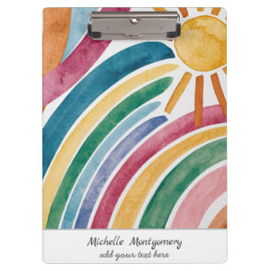 Modern Watercolor Boho Rainbow and Sunshine Custom Clipboard