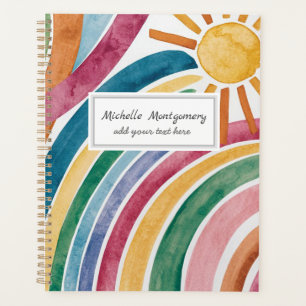 Modern Watercolor Boho Rainbow and Sunshine Custom Planner