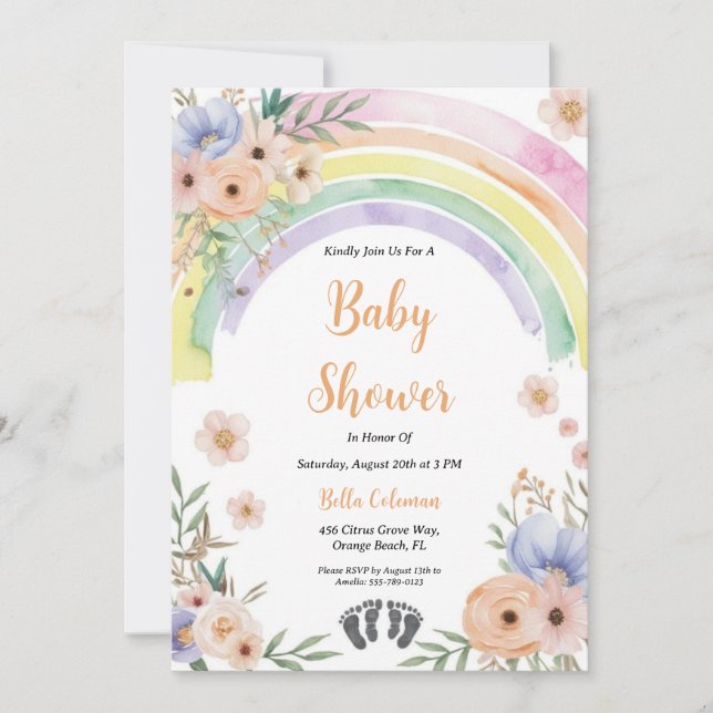 modern watercolor boho rainbow baby shower invitation (Front)