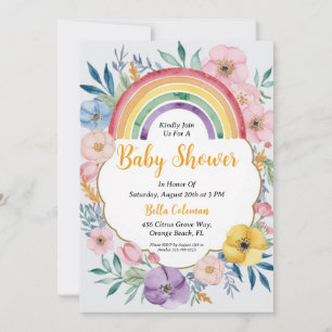 Modern Watercolor Boho Rainbow Baby Shower Invitation