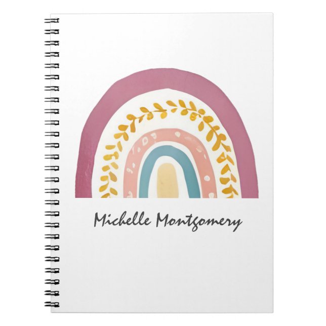 Modern Watercolor Boho Rainbow Custom Notebook (Front)