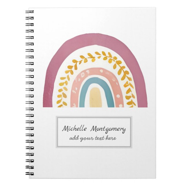 Modern Watercolor Boho Rainbow Custom Notebook (Front)