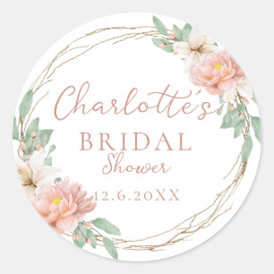 Modern Watercolor Boho Wreath Bridal Classic Round Sticker