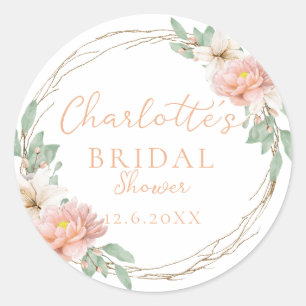 Modern Watercolor Boho Wreath Bridal Classic Round Sticker