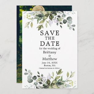 Modern Watercolor Botanical Greenery Photo Save The Date
