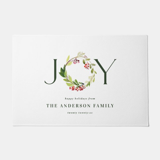 Modern watercolor botanical joy chic elegant doormat (Front)