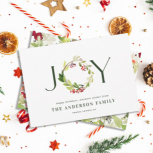 Modern watercolor botanical joy chic elegant holiday card