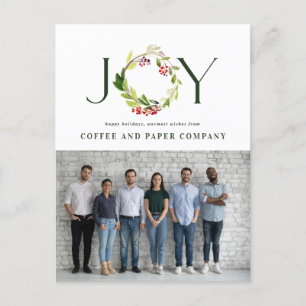 Modern watercolor botanical joy corporate holiday postcard