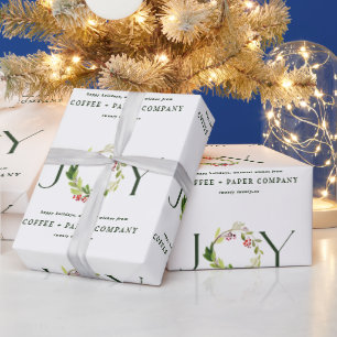 Modern watercolor botanical joy corporate holiday  wrapping paper