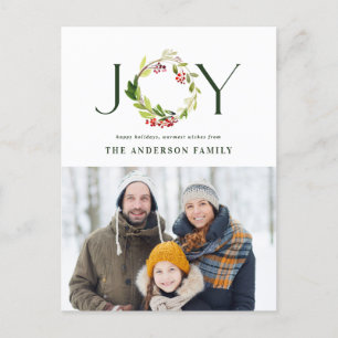 Modern watercolor botanical joy elegant holiday postcard