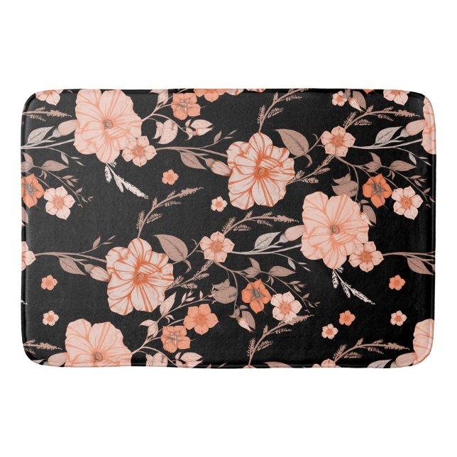 Modern watercolor botanical pattern l Black Bath Mat (Front)