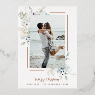Modern Watercolor Botanical Photo Frame Foil Holiday Card