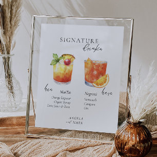 Modern Watercolor Bride & Groom Signature Drink Poster