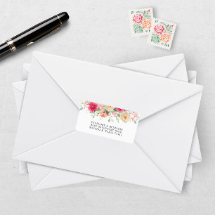 Modern Watercolor Bright Pink Floral Wedding Label