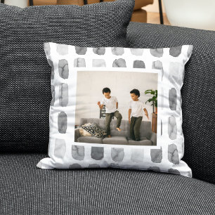 Modern Watercolor Brush Grey   Photo  Cushion