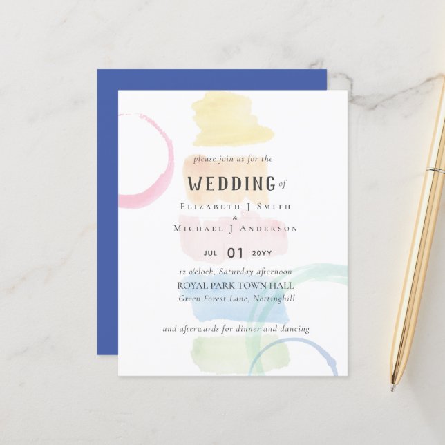 Modern Watercolor Brush Strokes WEDDING Invitation (Front/Back In Situ)