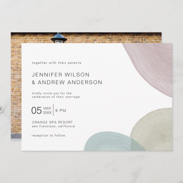 Modern Watercolor Brush | Wedding Photo Invitation (Front/Back)