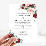Modern Watercolor Burgundy Blush Floral Wedding Invitation<br><div class="desc">This elegant collection features watercolor burgundy and blush florals with greenery leaves paired with a classy serif & delicate sans font in black,  with a monogram on the back. Matching items available.</div>