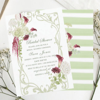 Modern Watercolor burgundy green flowers Bridal Sh Invitation