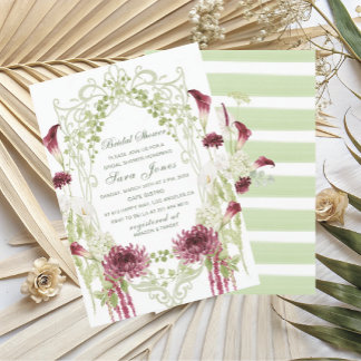 Modern Watercolor burgundy green flowers Bridal Sh Invitation
