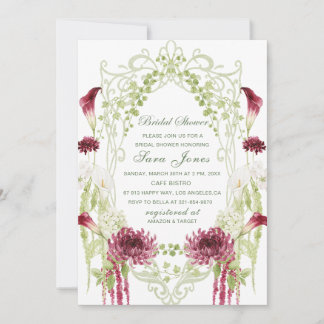 Modern Watercolor burgundy green flowers Bridal Sh Invitation