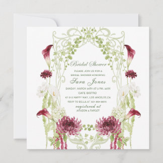 Modern Watercolor burgundy green flowers Bridal Sh Save The Date