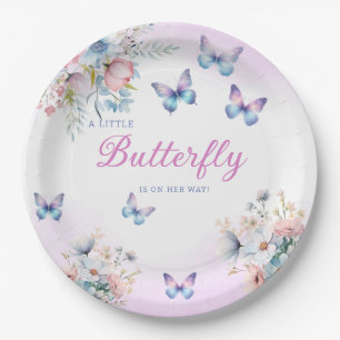Modern Watercolor Butterfly Floral baby shower Paper Plate