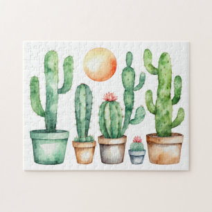 Modern Watercolor Cactus Cacti Desert Succulent Jigsaw Puzzle