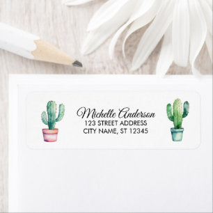 Modern Watercolor Cactus Cacti Desert Succulent Return Address Label