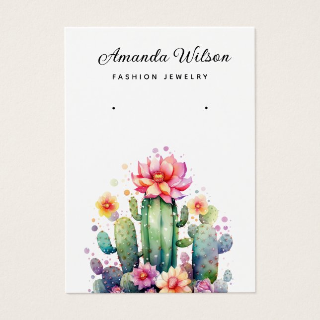 Modern watercolor Cactus earring display card (Front)