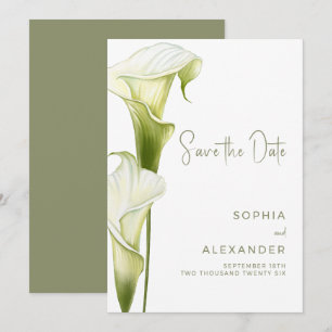 Modern Watercolor Calla Lily Sage Green Save The Date