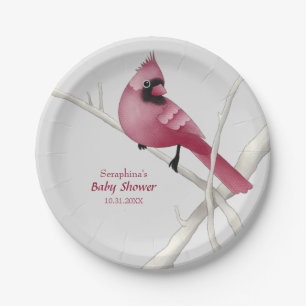 Modern Watercolor Cardinal Bird Paper Plate