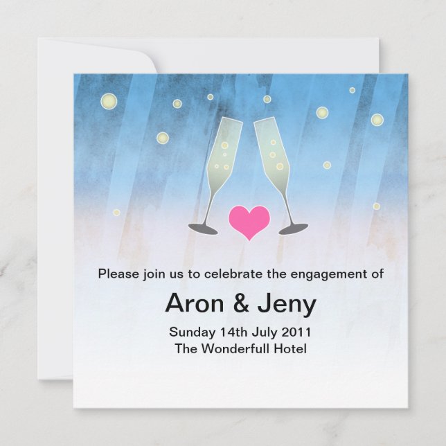 Modern watercolor Champagne glass engagement card (Front)