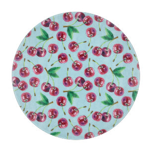 Modern Watercolor Cherries: Juicy Berry Pattern Cutting Board