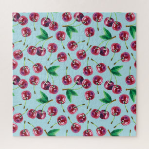 Modern Watercolor Cherries: Juicy Berry Pattern Jigsaw Puzzle