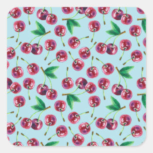 Modern Watercolor Cherries: Juicy Berry Pattern Square Sticker