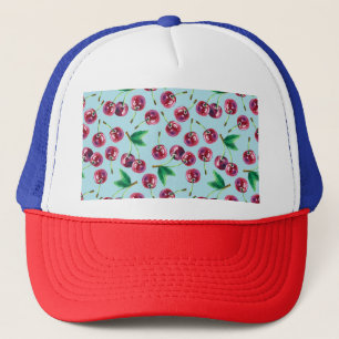 Modern Watercolor Cherries: Juicy Berry Pattern Trucker Hat