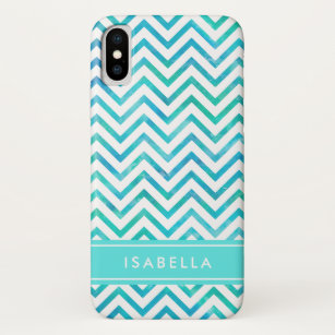 Modern  Watercolor Chevron Pattern Blue and White Case-Mate iPhone Case