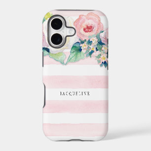 MODERN Watercolor Chic Wide Stripes w Roses