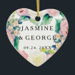 MODERN Watercolor Chic Wide Stripes w Roses Ceramic Ornament<br><div class="desc">A beautiful heart shaped ornament to celebrate your first Christmas together, to announce your engagement as a "Save the Date, " for an anniversary or to give as a thank you gift to parents, family or friends that have helped you with your wedding or bridal shower. Matching Wedding Invitation Set...</div>